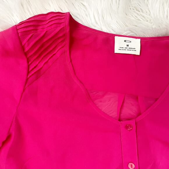 Pins & Needles UO Pink Sheer Button Down High Low Blouse Women's Size Medium - Picture 3 of 7
